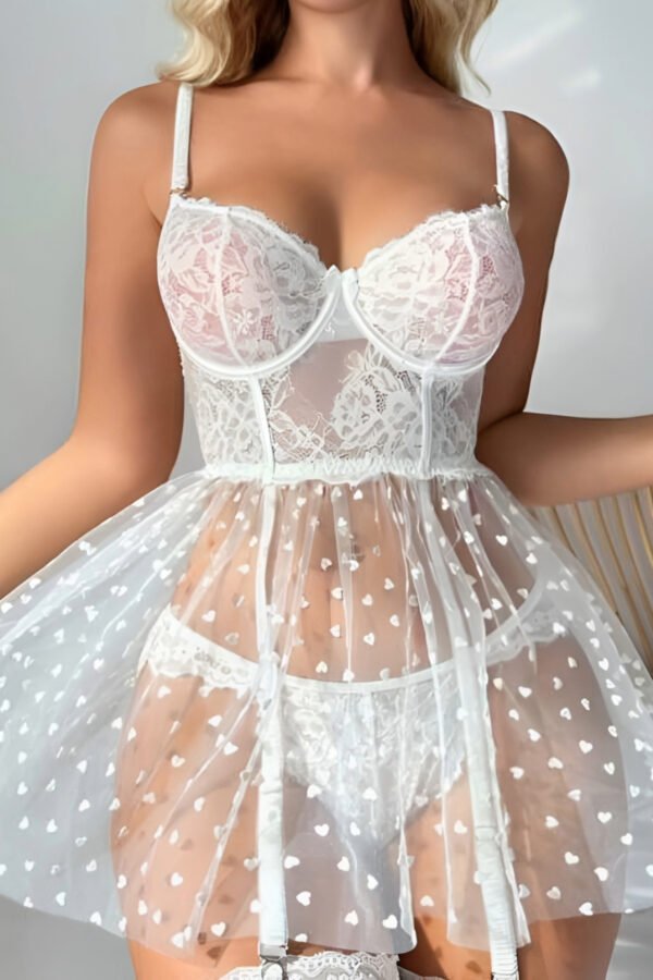 Ivory Heart Lace Mesh Chemise - Image 2