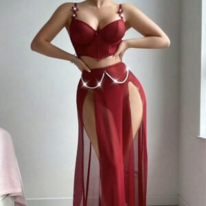 Sheer Embellished Corset Dress Two-Piece Set